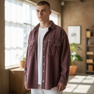 Polo Ralph Lauren Classic Fit Suede-Patch Corduroy Burgundy Button-Up Shirt